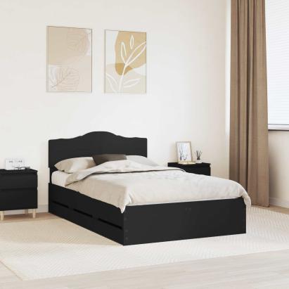Cadru de pat cu sertar Negru 135 x 190 cm Lemn Ingineresc GartenMobel Dekor