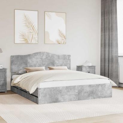 Cadru de pat Gri din beton 180 x 200 cm Lemn Ingineresc GartenMobel Dekor