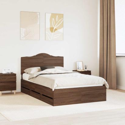 Cadru de pat Stejar închis 135 x 190 cm Lemn Ingineresc GartenMobel Dekor