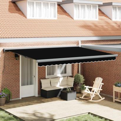 Cortina Retractabilă Manual Negru 4 ×3 m Pânză GartenMobel Dekor