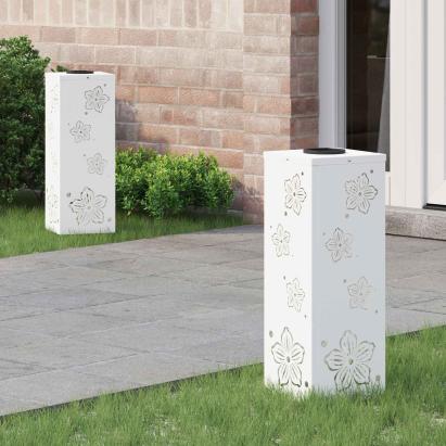 Lumină LED Solară pentru Alei 2 pcs Alb Oțel laminat la rece GartenMobel Dekor