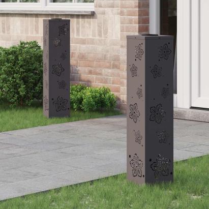 Lumină LED Solară pentru Alei 2 pcs Negru Oțel laminat la rece GartenMobel Dekor