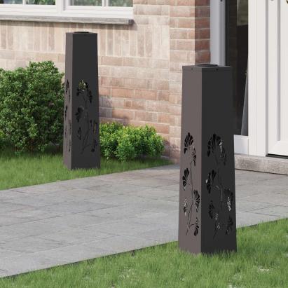 Lumină LED Solară pentru Alei 2 pcs Negru Oțel laminat la rece GartenMobel Dekor