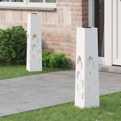 Lumină LED Solară pentru Alei 2 pcs Alb Oțel laminat la rece GartenMobel Dekor