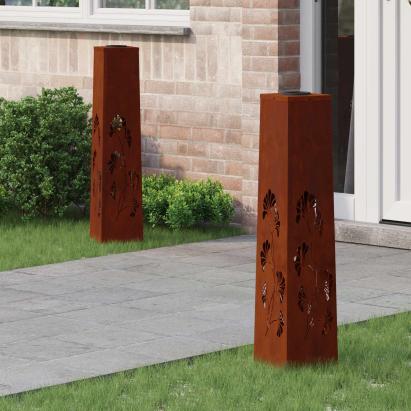 Lumină LED Solară pentru Alei 2 pcs Oțel Corten Oțel Corten GartenMobel Dekor