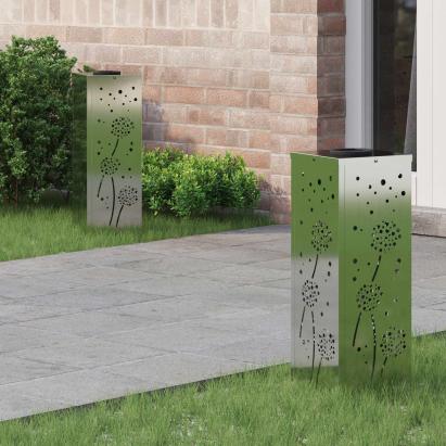 Lumină LED Solară pentru Alei 2 pcs Galvanizat Galvanizat GartenMobel Dekor