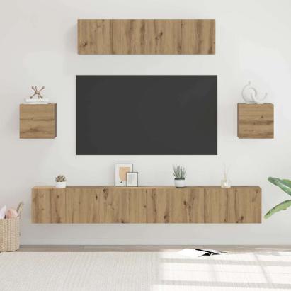 Set comodă TV Pe perete 7 pcs Stejar Artizanal Lemn compozit GartenMobel Dekor