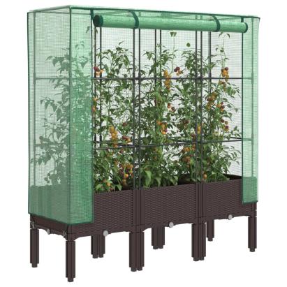 Strat înălțat cu husă de seră, aspect ratan, 120x40x140 cm GartenMobel Dekor