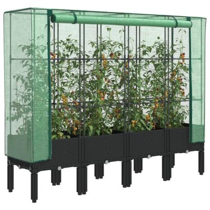 Strat înălțat cu husă de seră, aspect ratan, 160x40x140 cm GartenMobel Dekor