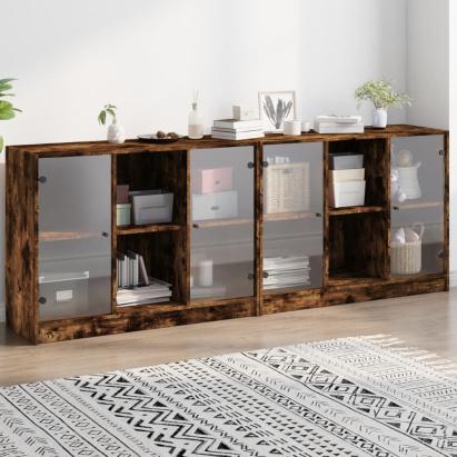 Bibliotecă cu uși stejar fumuriu 204x37x75 cm lemn compozit GartenMobel Dekor
