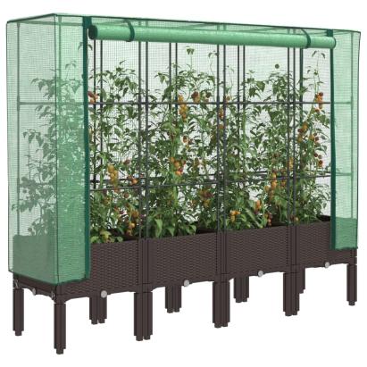 Strat înălțat cu husă de seră, aspect ratan, 160x40x140 cm GartenMobel Dekor