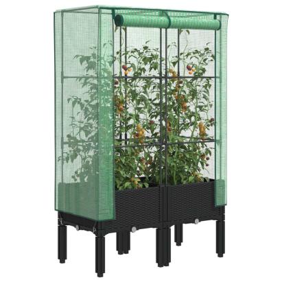 Strat înălțat cu husă de seră, aspect ratan, 80x40x140 cm GartenMobel Dekor