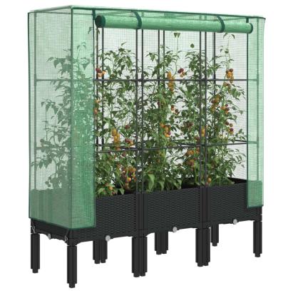 Strat înălțat cu husă de seră, aspect ratan, 120x40x140 cm GartenMobel Dekor