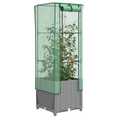 Strat înălțat cu husă de seră, aspect ratan, 40x40x139 cm GartenMobel Dekor