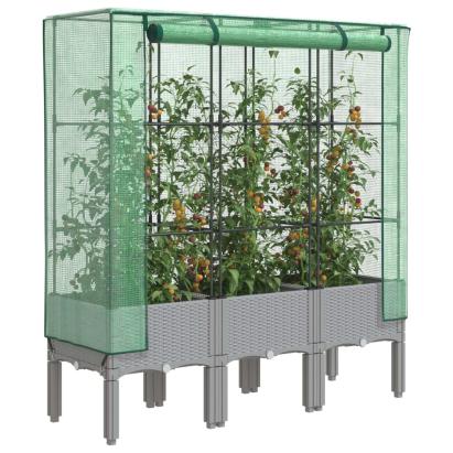 Strat înălțat cu husă de seră, aspect ratan, 120x40x140 cm GartenMobel Dekor