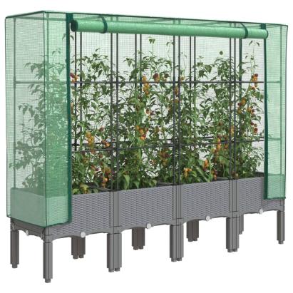 Strat înălțat cu husă de seră, aspect ratan, 160x40x140 cm GartenMobel Dekor