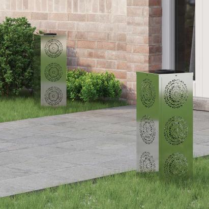 Lumină LED Solară pentru Alei 2 pcs Galvanizat Galvanizat GartenMobel Dekor