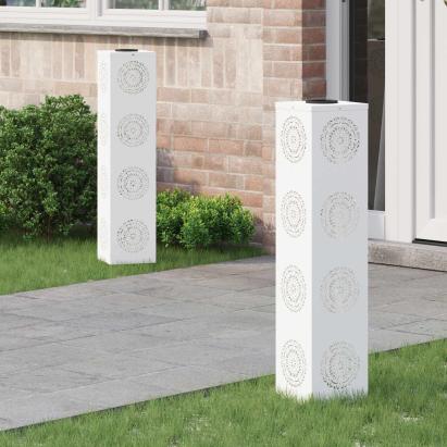 Lumină LED Solară pentru Alei 2 pcs Alb Oțel laminat la rece GartenMobel Dekor