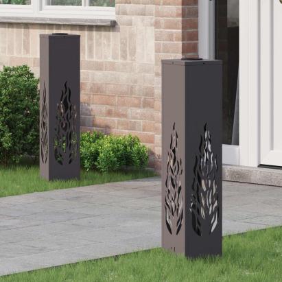 Lumină LED Solară pentru Alei 2 pcs Negru Oțel laminat la rece GartenMobel Dekor