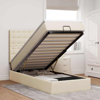 Pat otoman cu saltea crem 100x200 cm stofa GartenMobel Dekor