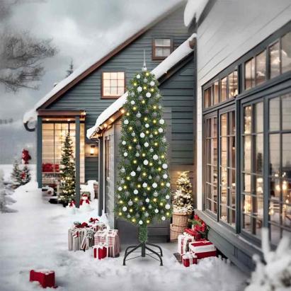 Brad de Crăciun artificial Verde 240 cm PVC și oțel și plastic GartenMobel Dekor