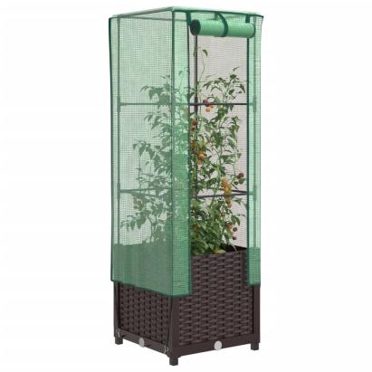 Strat înălțat cu husă de seră, aspect ratan, 40x40x139 cm GartenMobel Dekor