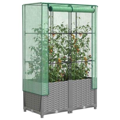 Strat înălțat cu husă de seră, aspect ratan, 80x40x138 cm GartenMobel Dekor