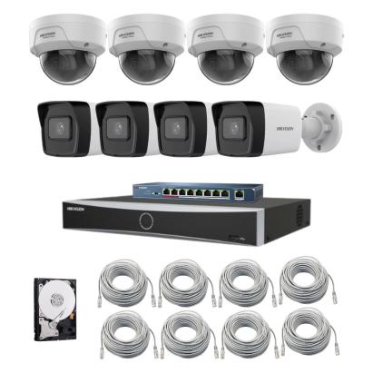 Sistem supraveghere IP Hikvision, Functii inteligente, 4 camere de interior, 4 camere de exterior, 4MP, IR 30m, PoE, NVR, Switch, Accesorii montaj incluse SafetyGuard Surveillance