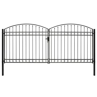 Poartă de gard dublă cu vârf în arcadă, negru, 400x200 cm, oțel GartenMobel Dekor