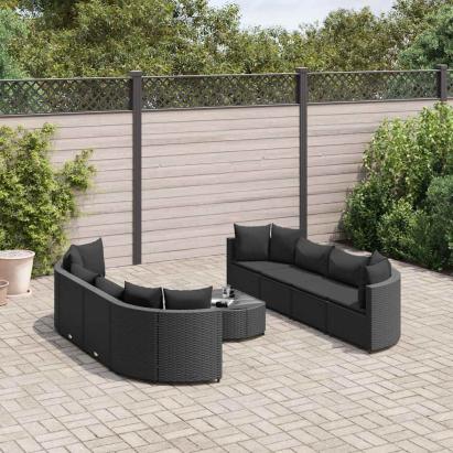 Set mobilier de grădină cu perne, 9 piese, negru, poliratan GartenMobel Dekor