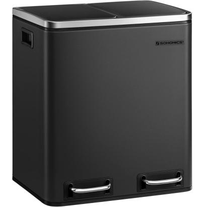 SONGMICS Cos de gunoi din inox cu 2 compartimente colectare selectiva, cu galeti interioare, 2x15litri, negru Household NewTrend