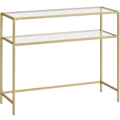 VASAGLE Masa de intrare, pe 2 nivele, blat din sticla securizata, cadru metalic, 35x100x80cm, auriu Household NewTrend