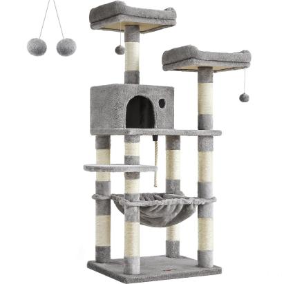 FEANDREA Ansamblu de joaca pentru pisici, tip copac, cu 3 culcusuri si ascunzatoare, 55x45x143cm, gri deschis Household NewTrend