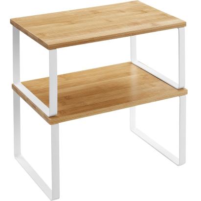 SONGMICS Set 2 rafturi de bucatarie suprapozabile, pentru ustensile sau condimente, 20x30x16cm, natur si alb Household NewTrend