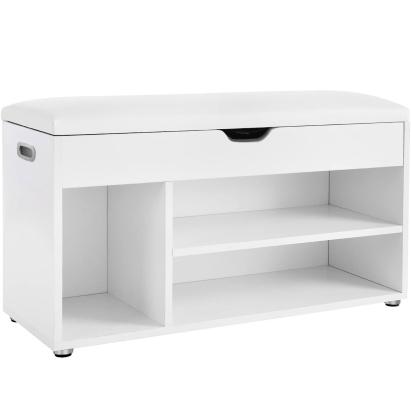 VASAGLE Pantofar cu banca, capitonata, 3 compartimente, sarcina 150 kg, 30x80x44cm, modern, alb Household NewTrend