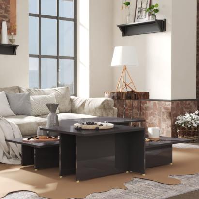 Mese cafea 2 buc. gri extralucios 111,5x50x33 cm lemn compozit GartenMobel Dekor