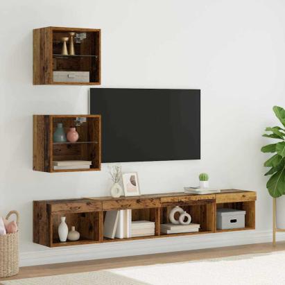 Unități TV de perete cu LED 5 pcs Lemn vechi 100 x 30 x 30 cm GartenMobel Dekor