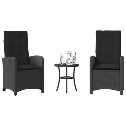 Set bistro cu perne, 3 piese, negru, poliratan GartenMobel Dekor
