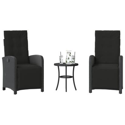 Set bistro cu perne, 3 piese, negru, poliratan GartenMobel Dekor
