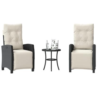 Set bistro cu perne, 3 piese, negru, poliratan GartenMobel Dekor