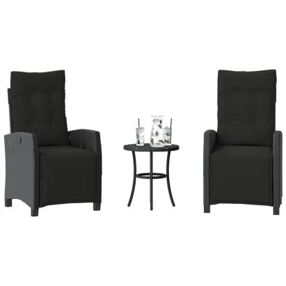 Set bistro cu perne, 3 piese, negru, poliratan GartenMobel Dekor