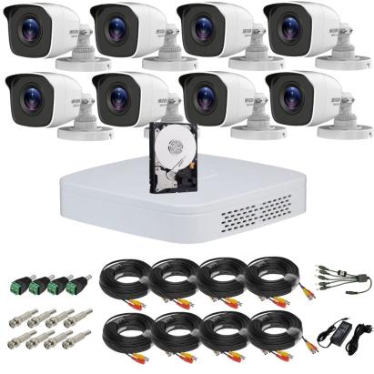 Sistem supraveghere Hikvision HiWatch, Functii inteligente, 8 camere, 5MP, IR 20m, DVR 8 canale, Accesorii montaj incluse, HDD 1TB SafetyGuard Surveillance