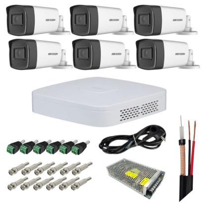 Sistem supraveghere Hikvision, 6 camere 3K 5MP, Dual Light 40m, Microfon, DVR 8 canale, Accesorii montaj incluse, Vizualizare pe mobil SafetyGuard Surveillance