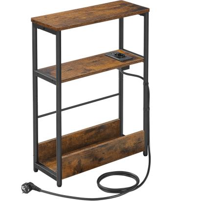VASAGLE Masuta ingusta cu priza si porturi de incarcare USB, 3 rafturi, 45x18x58 cm, maro rustic Household NewTrend