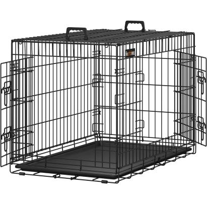 FEANDREA Cusca pentru animale, 2 usi, pliabila din metal, tava detasabila, L, 93x58x64cm, negru Household NewTrend