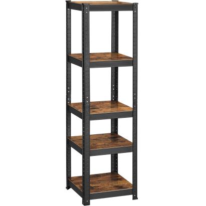 SONGMICS Etajera 5 rafturi ajustabile, structura metalica, stil industrial, MDF, 37x37x150 cm, maro si negru Household NewTrend