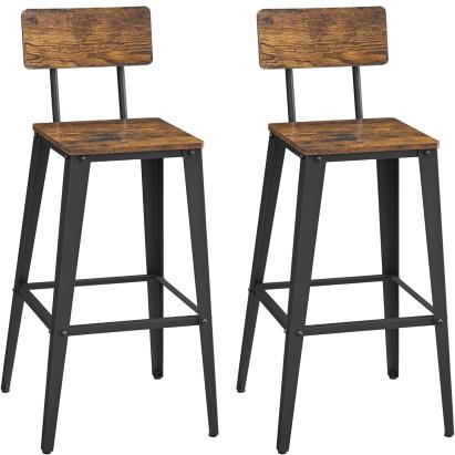 VASAGLE Set 2 scaune de bar, inalte cu spatar, industrial, 45x45x102cm, maro rustic si negru Household NewTrend