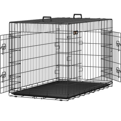 FEANDREA Cusca pentru animale, 2 usi, pliabila din metal, tava detasabila, XXL, 122x75x81cm, negru Household NewTrend