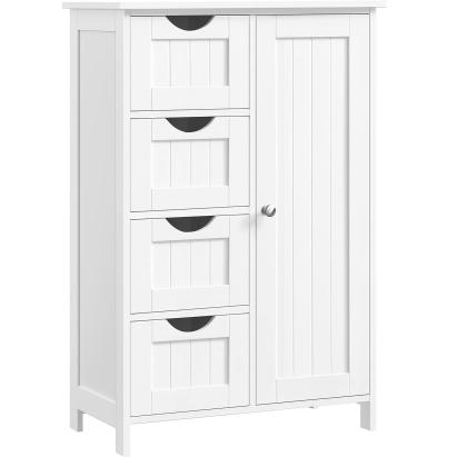 VASAGLE Dulap de depozitare pe podea pentru baie, din lemn, cu 4 sertare, 1 usa, rafturi reglabile, 30x55x82cm, alb Household NewTrend