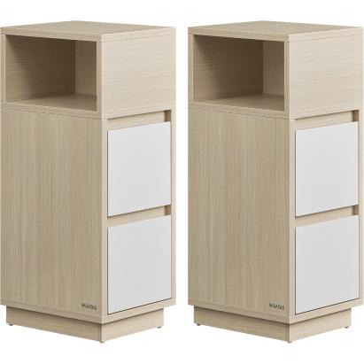 VASAGLE Set 2 noptiere inguste, cu 2 sertare si compartiment deschis, PAL si MDF, 30x25x65 cm, bej si alb Household NewTrend